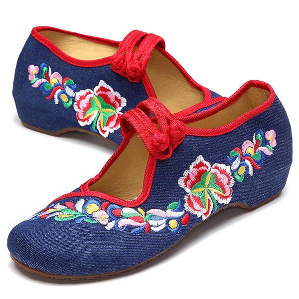 Flache Retro Slipper Mit Blumenstickerei Für Damen