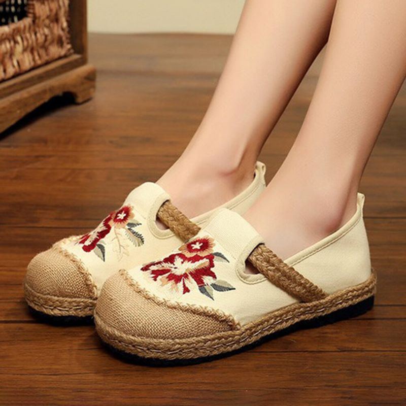 Damen Alte Peking Blumen Stickerei Lässige Espadrille Slipper