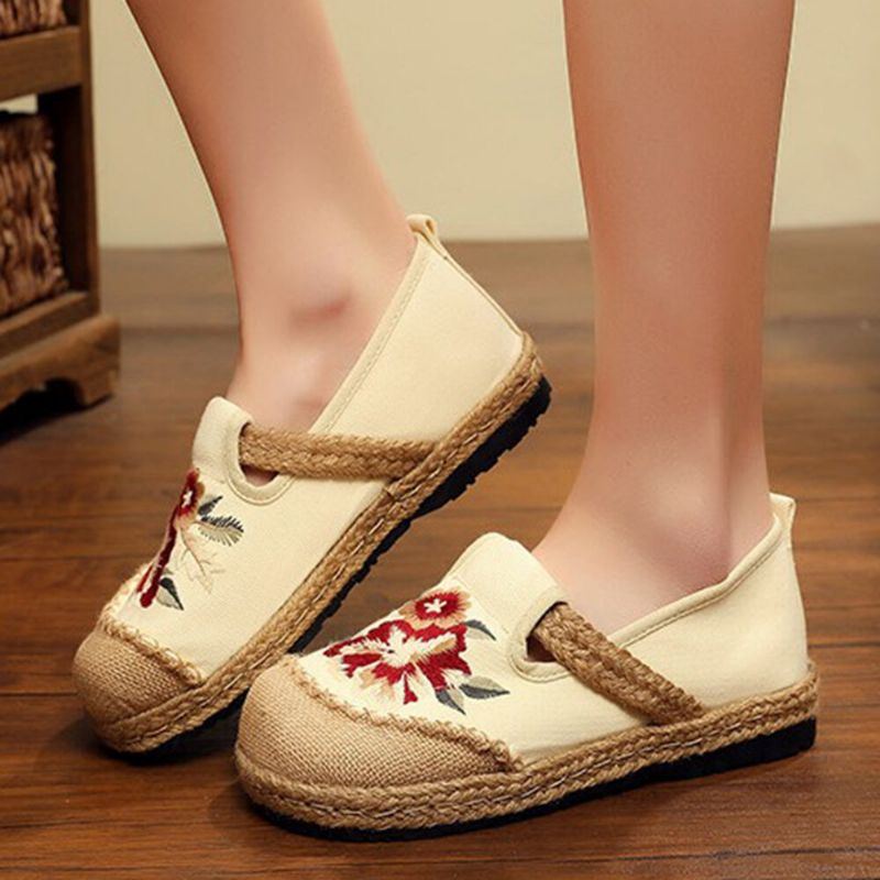 Damen Alte Peking Blumen Stickerei Lässige Espadrille Slipper