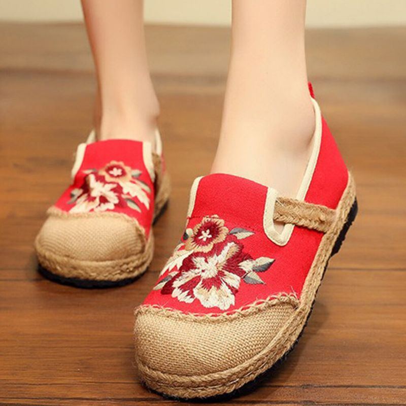 Damen Alte Peking Blumen Stickerei Lässige Espadrille Slipper