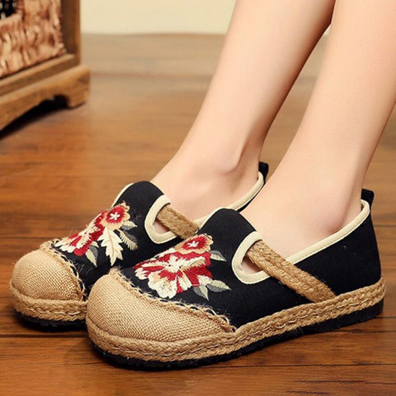 Damen Alte Peking Blumen Stickerei Lässige Espadrille Slipper