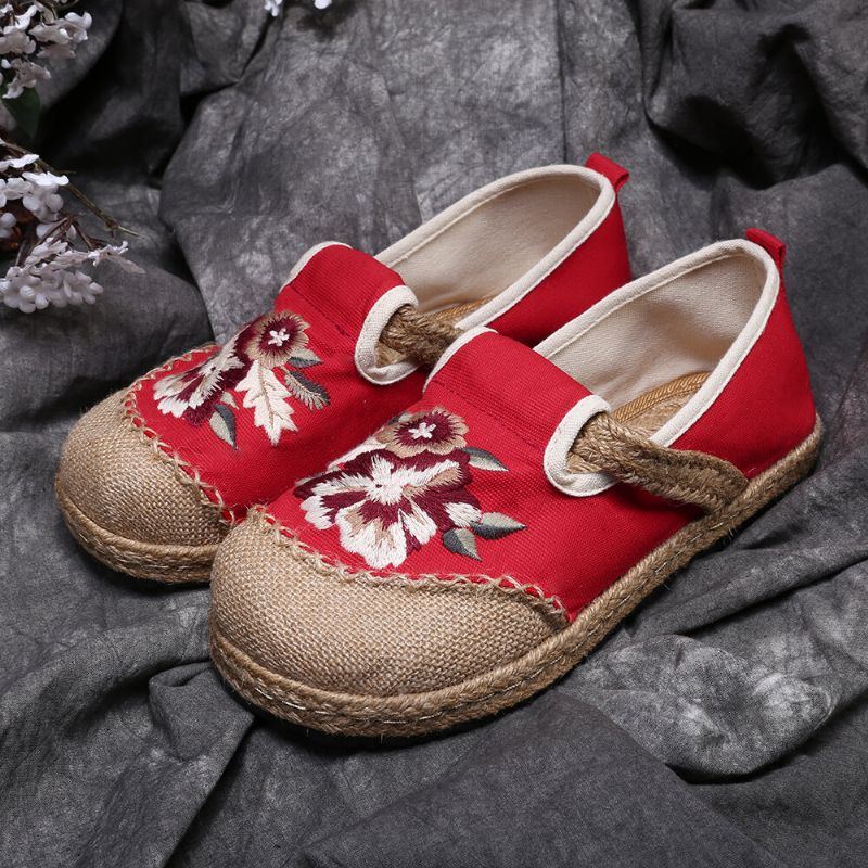 Damen Alte Peking Blumen Stickerei Lässige Espadrille Slipper