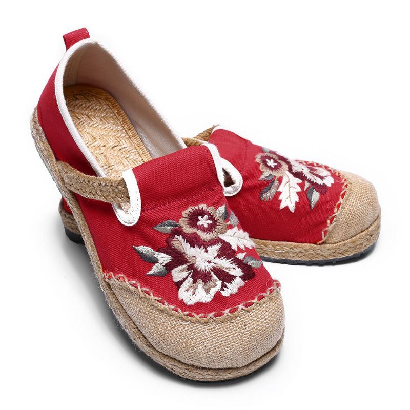 Damen Alte Peking Blumen Stickerei Lässige Espadrille Slipper