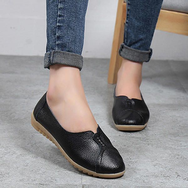 Damen Beiläufige Weiche Leder Flache Schuhe Die Slip Ons Bequeme Halbschuhe Fahren