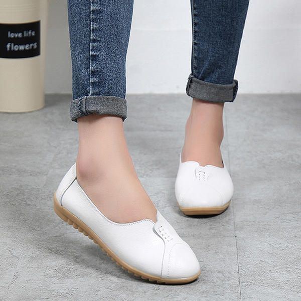 Damen Beiläufige Weiche Leder Flache Schuhe Die Slip Ons Bequeme Halbschuhe Fahren