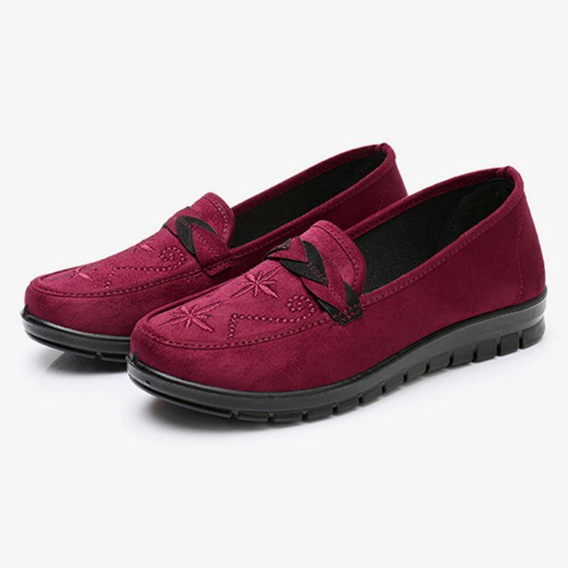 Damen Blumen Stickerei Flache Tragbare Slip On Müßiggänger