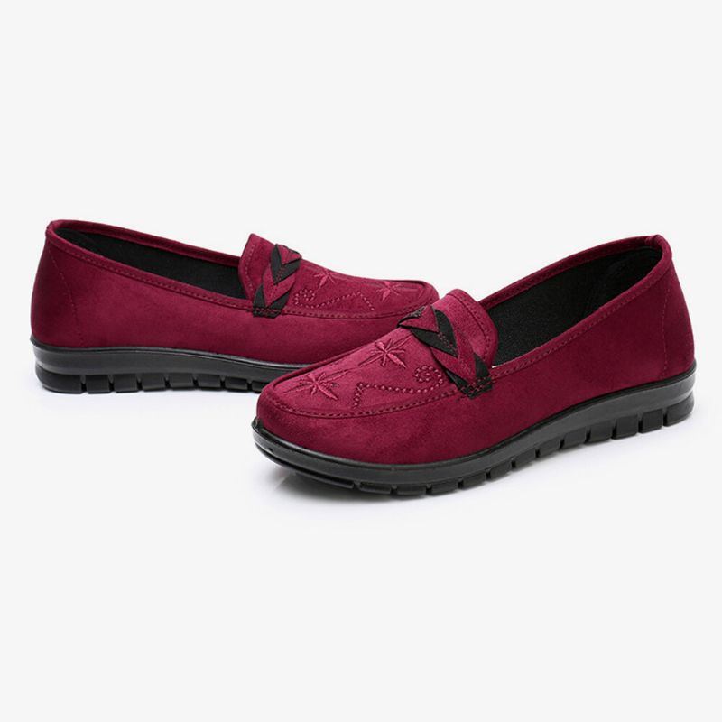 Damen Blumen Stickerei Flache Tragbare Slip On Müßiggänger