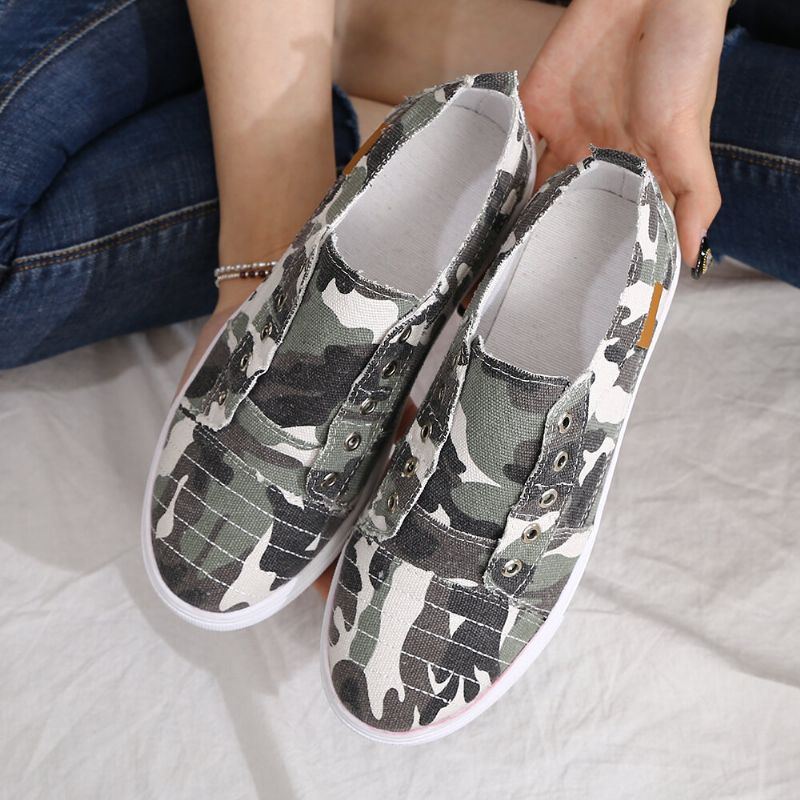 Damen Camouflage Canvas Weite Passform Bequeme Tragbare Freizeitschuhe