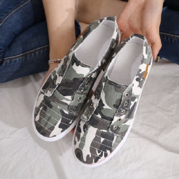 Damen Camouflage Canvas Weite Passform Bequeme Tragbare Freizeitschuhe