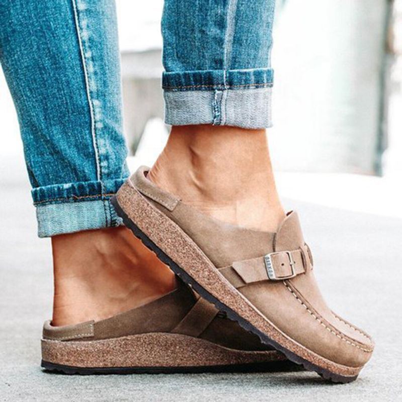 Damen Casual Comfy Wildleder Große Größe Round Toe Backless Flats