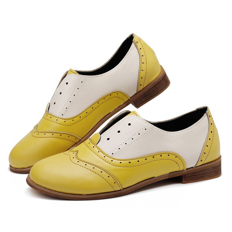 Damen Farbe Splicing Square Heel Round Toe Brogue Oxfords Casual Flats Loafers