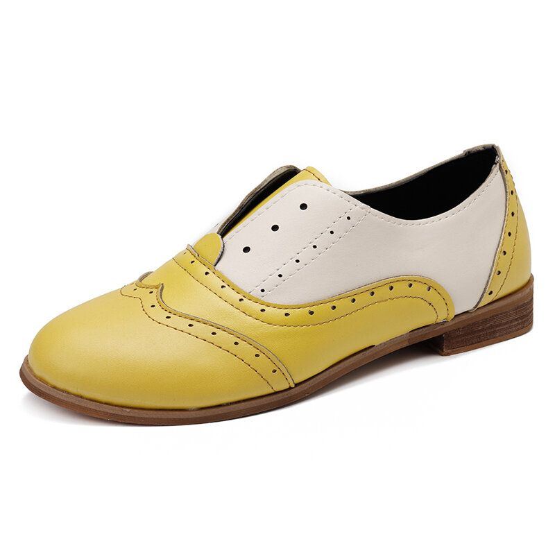 Damen Farbe Splicing Square Heel Round Toe Brogue Oxfords Casual Flats Loafers