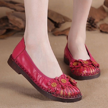 Damen Retro Blumen Dekor Handgemachtes Nähen Non Slp Soft Sole Loafers