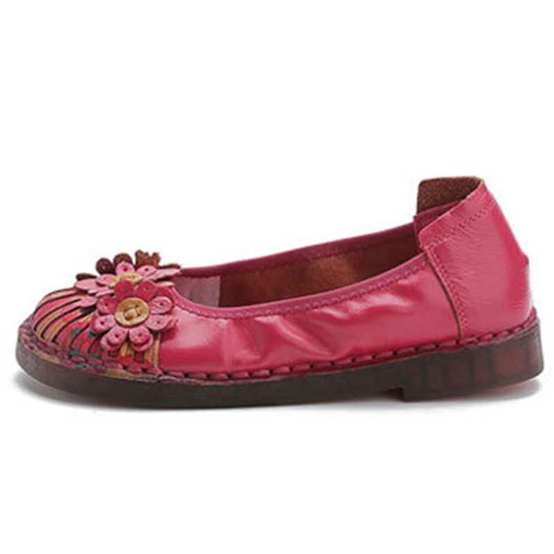 Damen Retro Blumen Dekor Handgemachtes Nähen Non Slp Soft Sole Loafers