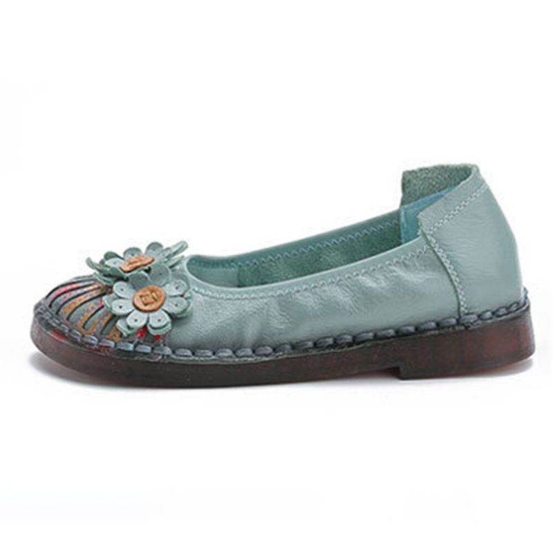 Damen Retro Blumen Dekor Handgemachtes Nähen Non Slp Soft Sole Loafers