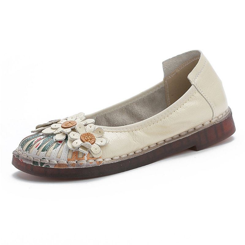 Damen Retro Blumen Dekor Handgemachtes Nähen Non Slp Soft Sole Loafers