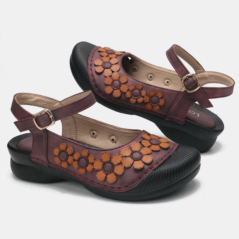 Damen Splicing Flower Atmungsaktive Slingback Schnallen Flats