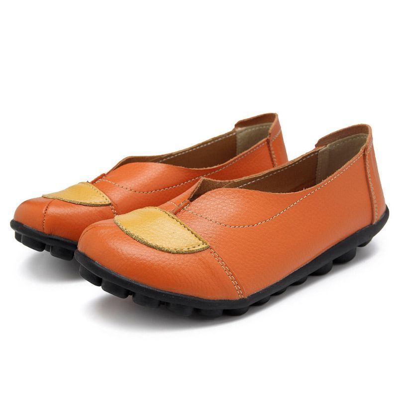 Damen V Förmige Nähte Leder Lässig Flache Loafer Schuhe