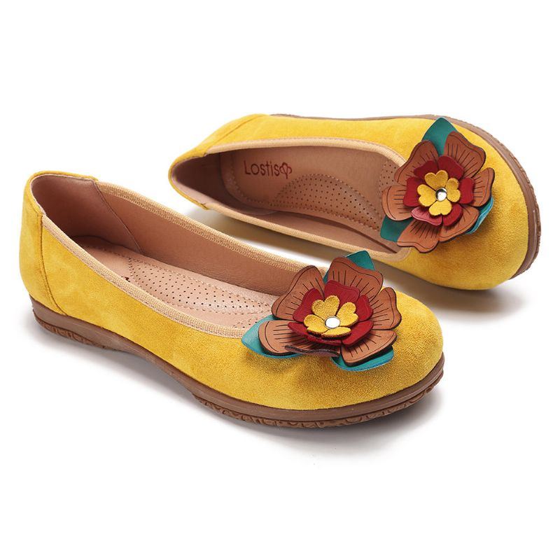 Damen Wildleder Blumen Slip On Komfort Beiläufige Flache Schuhe