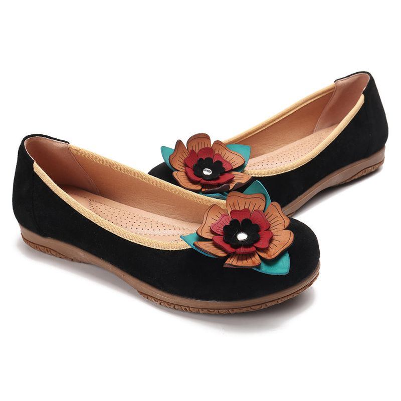 Damen Wildleder Blumen Slip On Komfort Beiläufige Flache Schuhe