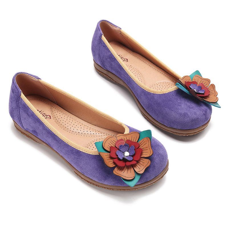 Damen Wildleder Blumen Slip On Komfort Beiläufige Flache Schuhe