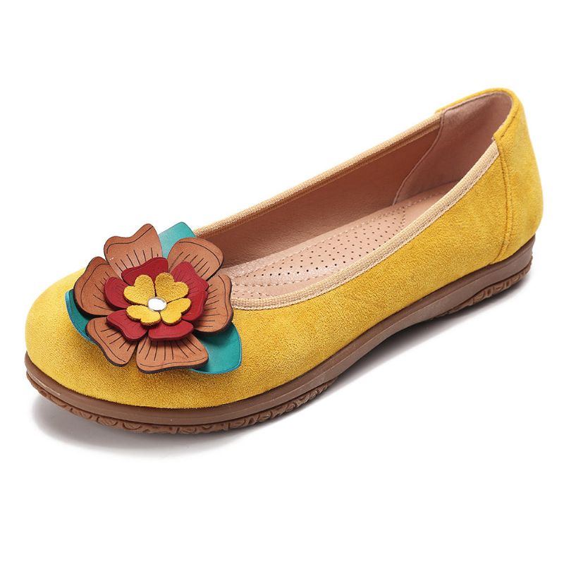 Damen Wildleder Blumen Slip On Komfort Beiläufige Flache Schuhe