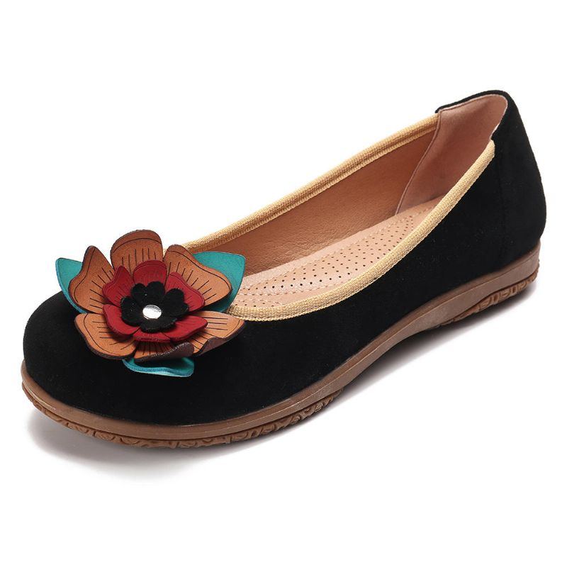 Damen Wildleder Blumen Slip On Komfort Beiläufige Flache Schuhe