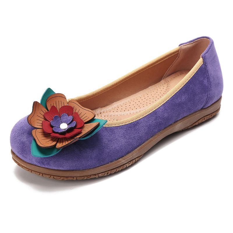 Damen Wildleder Blumen Slip On Komfort Beiläufige Flache Schuhe