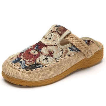 Damen Wohnungen Cartoon Flachs Outdoor Stickerei Pantoffel