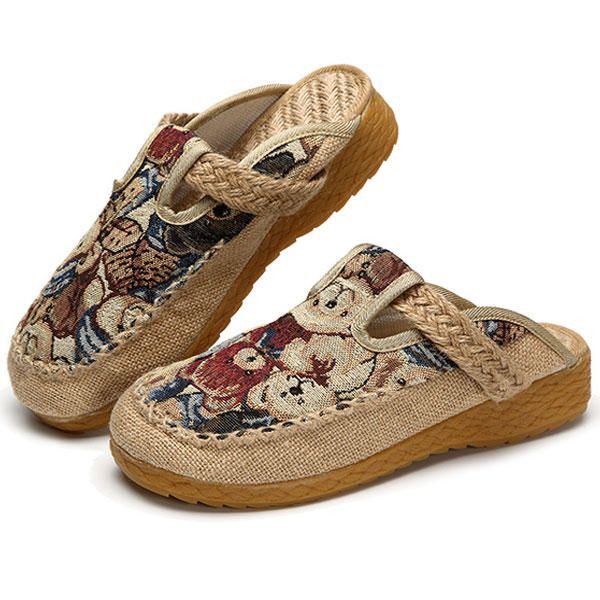 Damen Wohnungen Cartoon Flachs Outdoor Stickerei Pantoffel