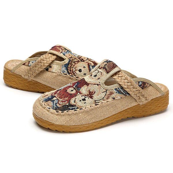 Damen Wohnungen Cartoon Flachs Outdoor Stickerei Pantoffel