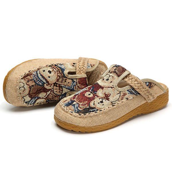 Damen Wohnungen Cartoon Flachs Outdoor Stickerei Pantoffel