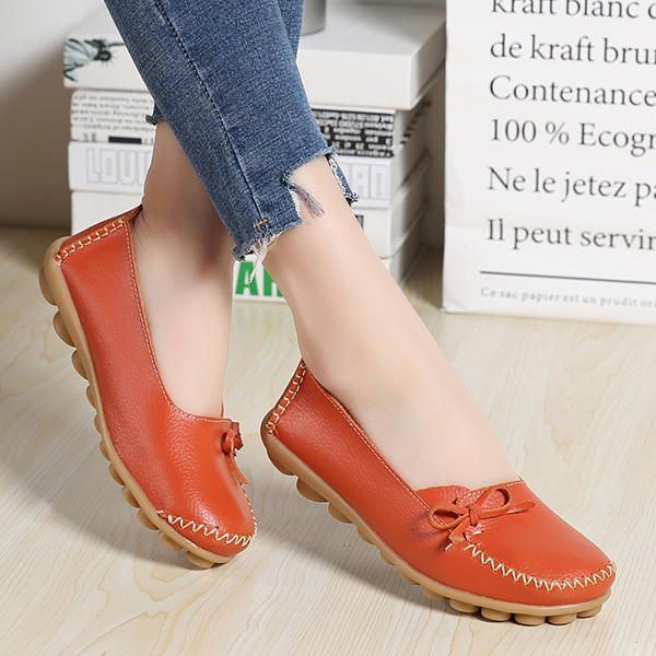 Größere Damen Freizeitschuhe Bequeme Flache Loafer Aus Leder