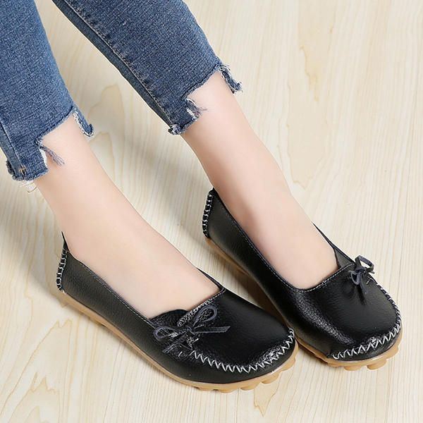 Größere Damen Freizeitschuhe Bequeme Flache Loafer Aus Leder