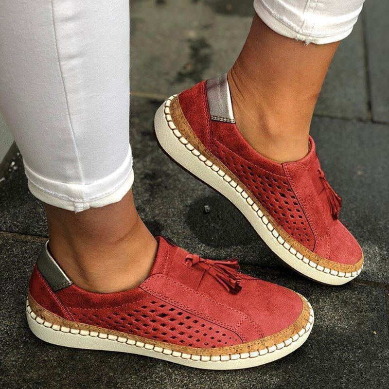 Große Damen Casual Loafer Mit Ausgehöhlten Fransen