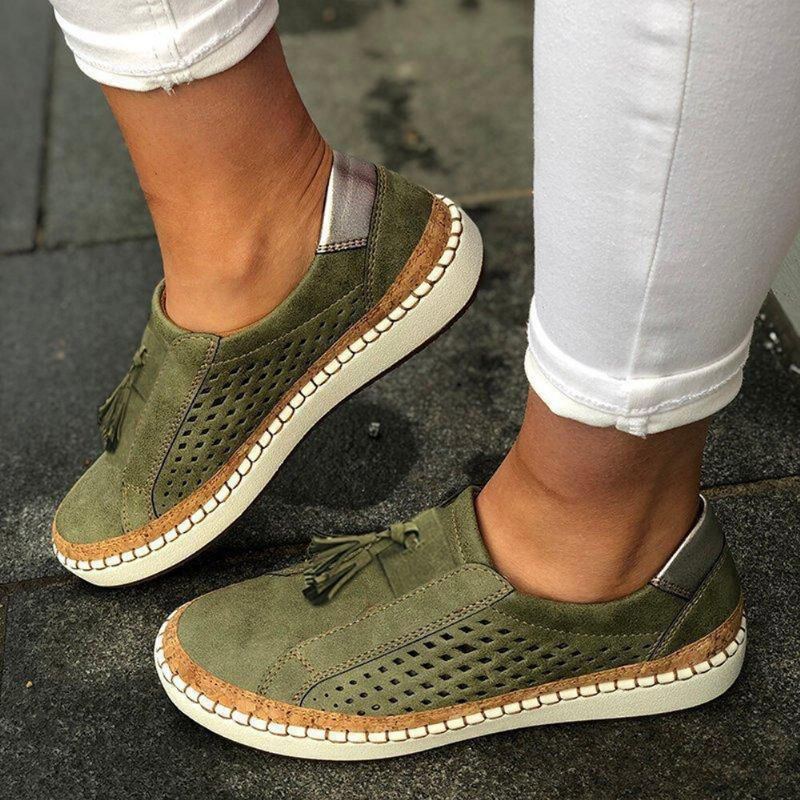 Große Damen Casual Loafer Mit Ausgehöhlten Fransen