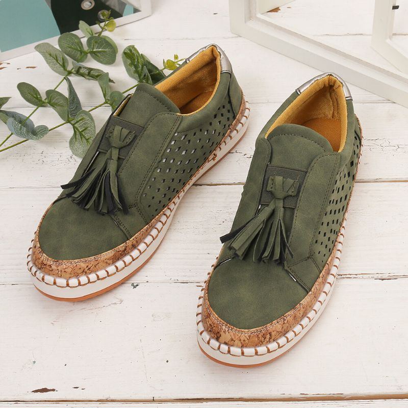 Große Damen Casual Loafer Mit Ausgehöhlten Fransen