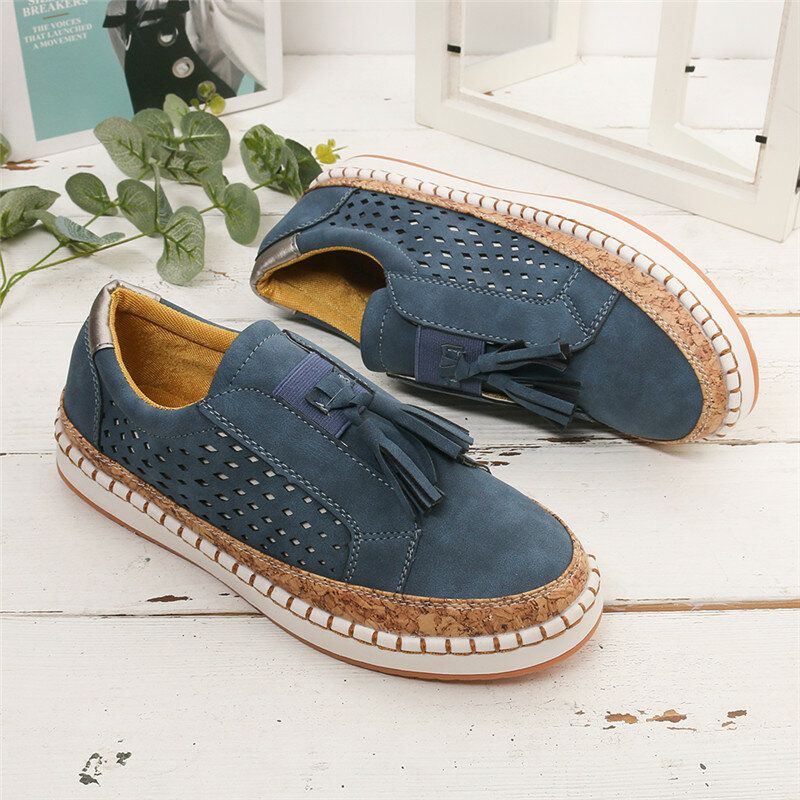 Große Damen Casual Loafer Mit Ausgehöhlten Fransen