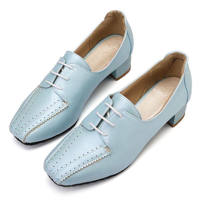 Große Damen Loafer Mit Quadratischem Absatz Und Brogue Schuhen