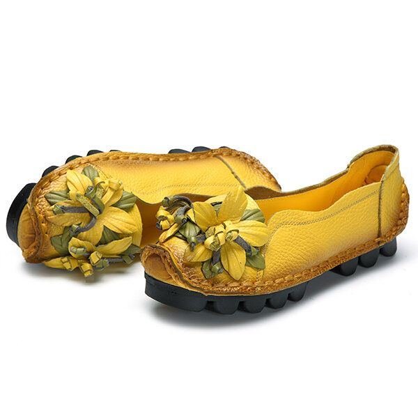 Handgefertigte Blumenloafer Aus Echtem Leder Für Damen