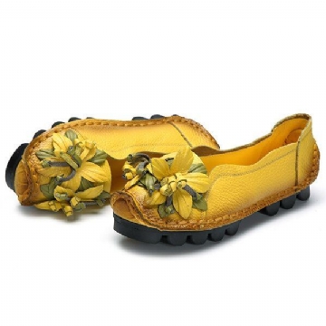 Handgefertigte Blumenloafer Aus Echtem Leder Für Damen