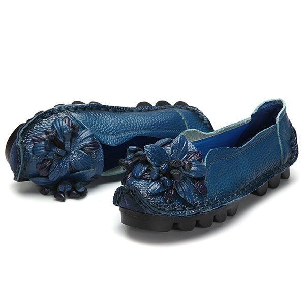 Handgefertigte Blumenloafer Aus Echtem Leder Für Damen