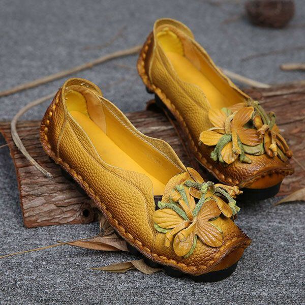 Handgefertigte Blumenloafer Aus Echtem Leder Für Damen