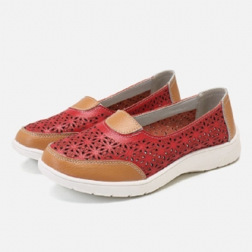 Hohle Damen Leder Slipper Einfarbig Mit Weicher Sohle