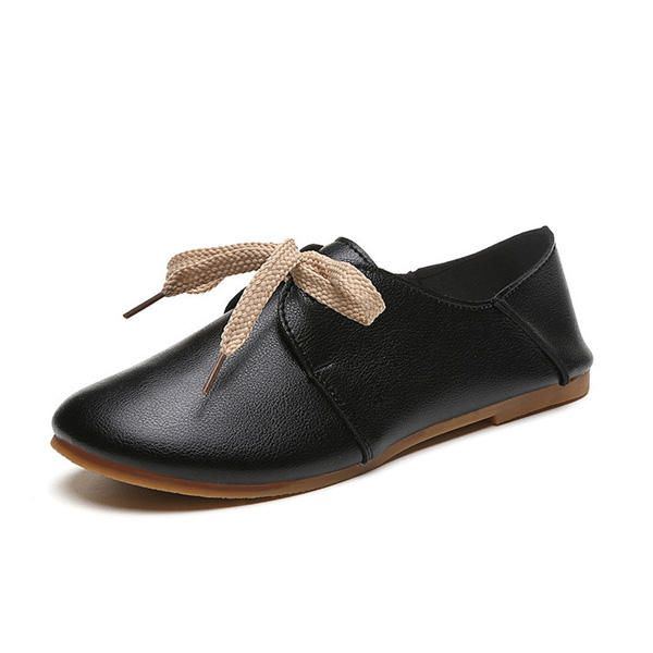 Lässige Runde Zehenschnürschuhe Für Damen Lässige Flache Loafer