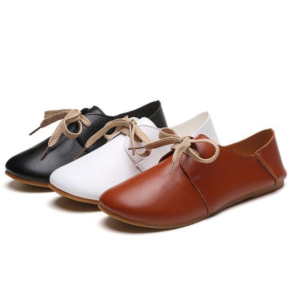 Lässige Runde Zehenschnürschuhe Für Damen Lässige Flache Loafer