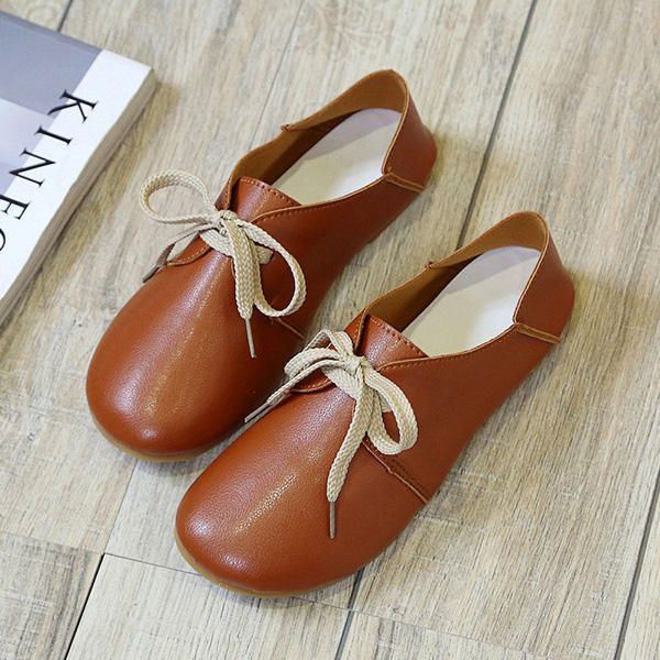 Lässige Runde Zehenschnürschuhe Für Damen Lässige Flache Loafer