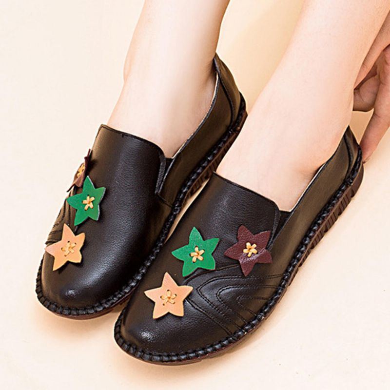 Lässige Soft Star Flache Lederloafer Für Damen