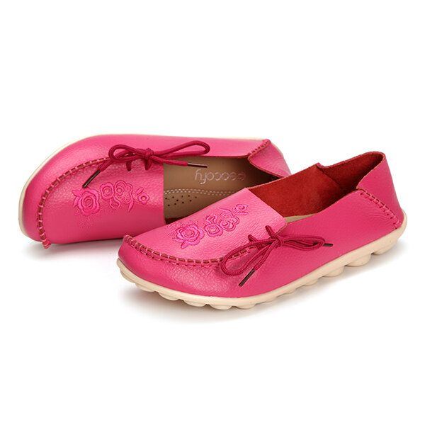 Large Size Rose Bestickte Round Toe Damen Casual Soft Flat Loafers