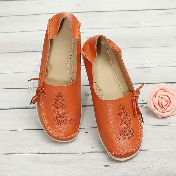 Large Size Rose Bestickte Round Toe Damen Casual Soft Flat Loafers